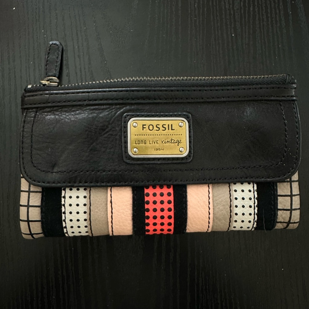 Fossil Black and Multicolor Striped Wallet